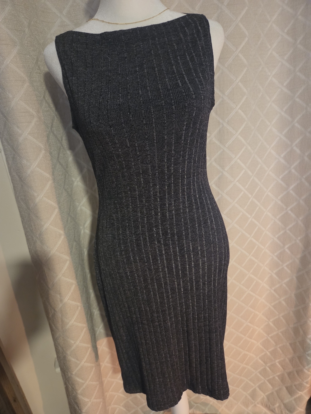 Vintage 90s Y2K PS Per Seption Ribbed Sleeveless Midi Dress Charcoal Gray M